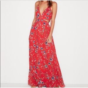 Red floral maxi dress